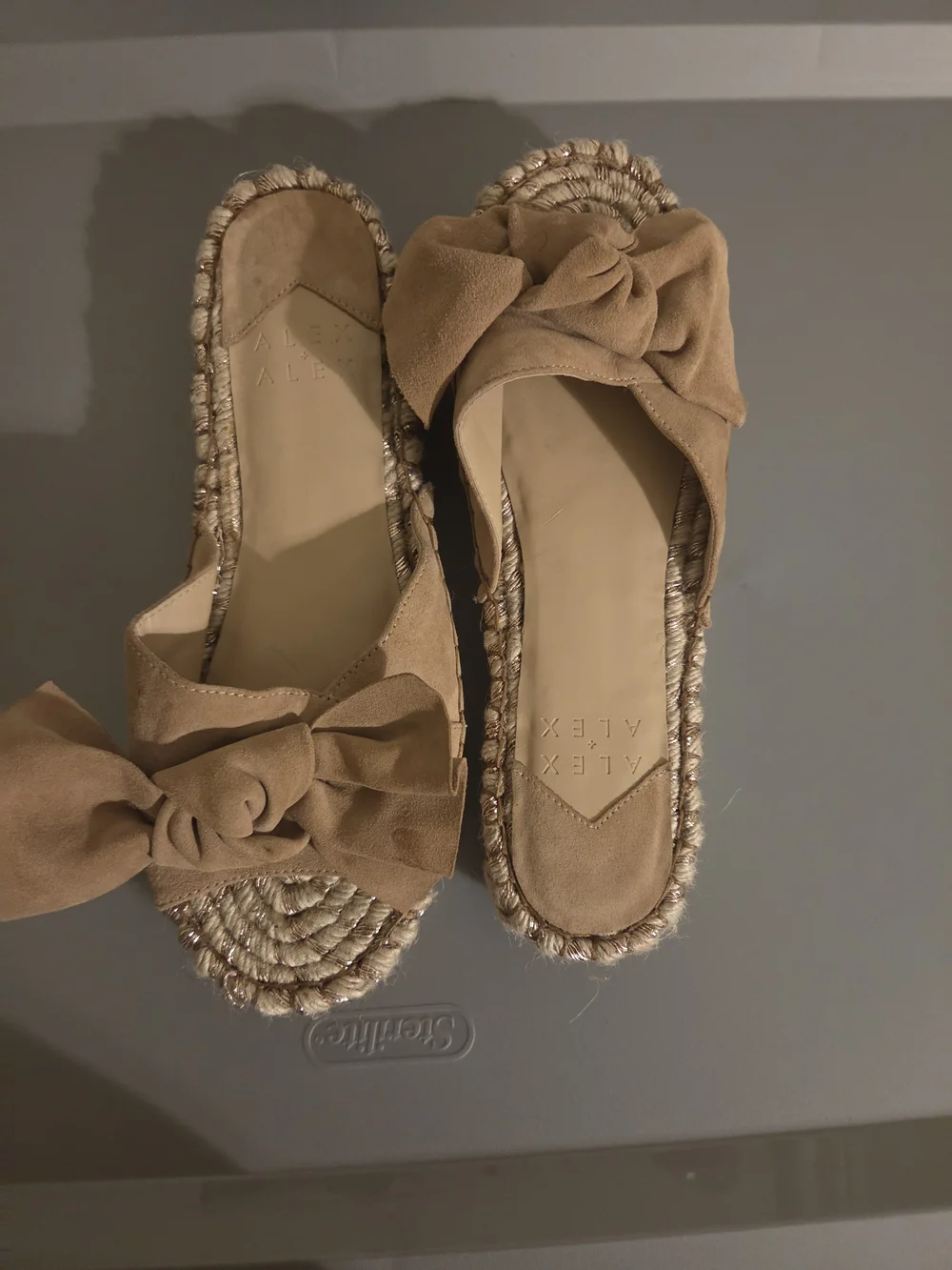 Alex And Ani Suede Bow Espadrille Slide - Tan 8 5 Nwob